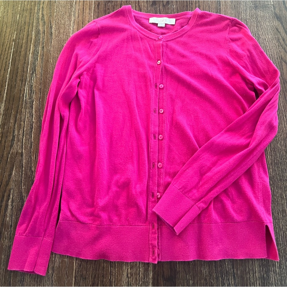 LOFT Fuchsia Button-Up Sweater